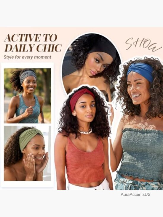 Wide Turban Hair Wraps - 8 Pack Non-Slip Moisture Wicking Yoga Headbands main image 7
